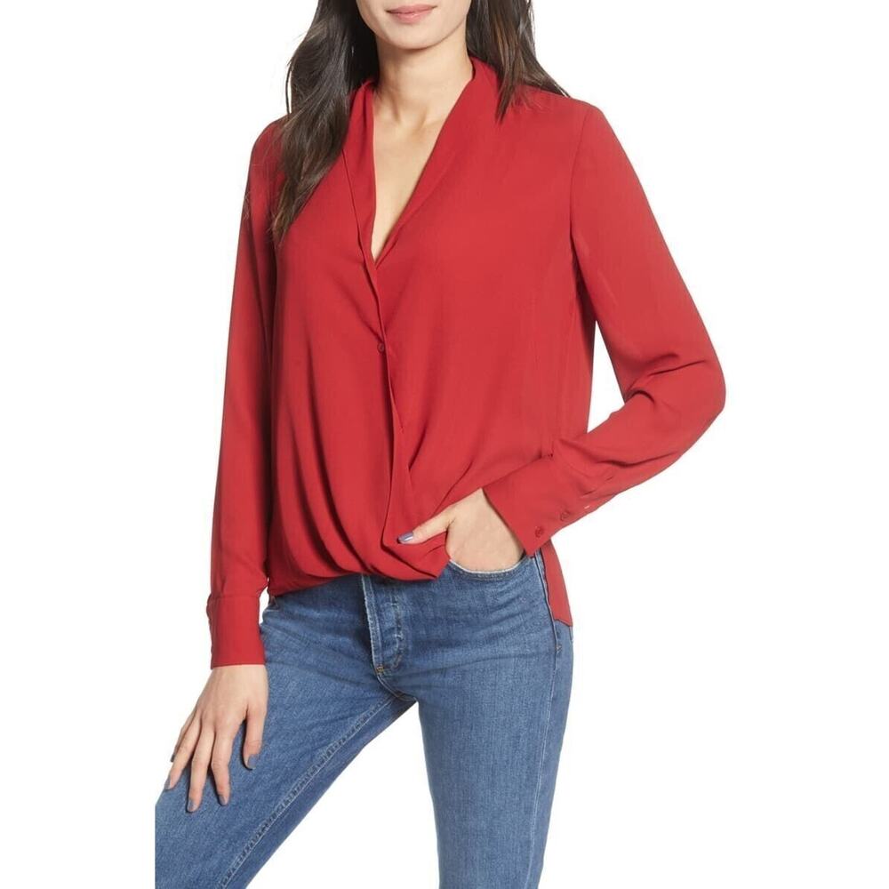 Chelsea28 Women's Cross Frontβ Long Sleeve Blouse Red Chili Xsmall MSRP $69
